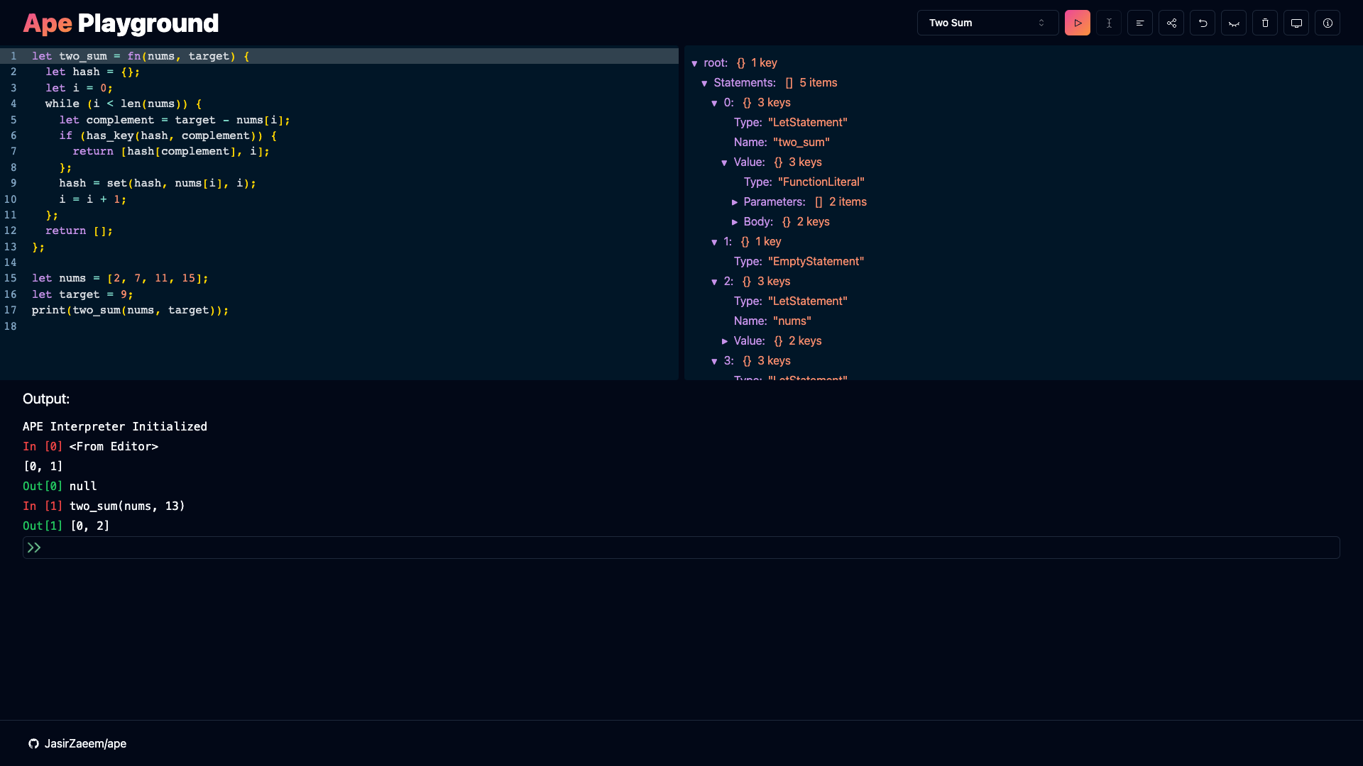 Screenshot of the Ape Playground