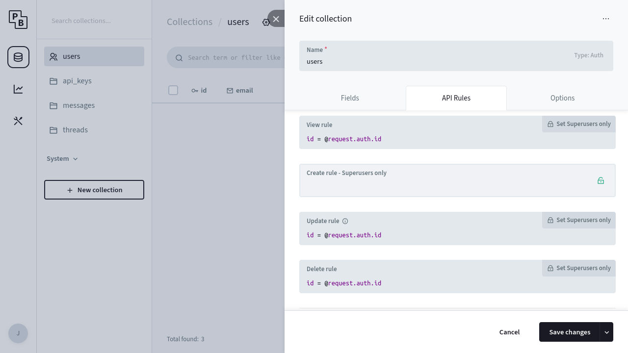 Editing the API rules